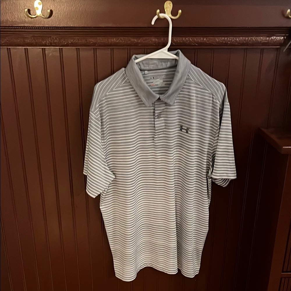 Under Armour Men's Gray Striped Polo Shirt